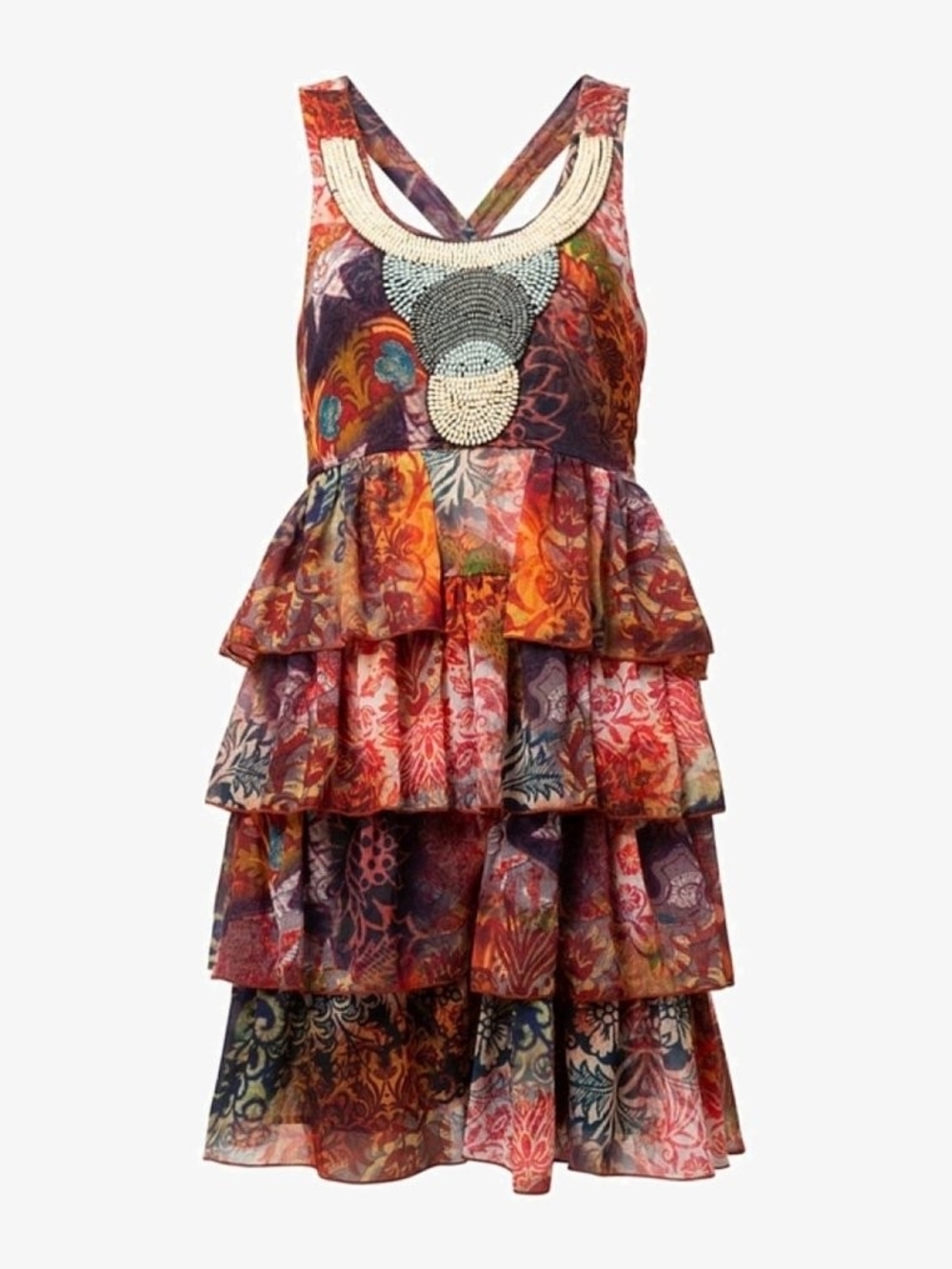 Desigual Multicolor Tiered Floral Mini Dress